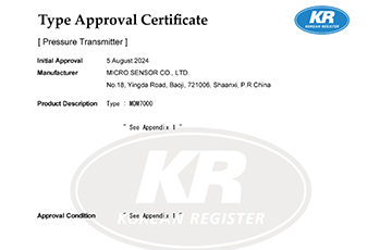 麥克傳感MDM7000智能壓力變送器通過韓國船級(jí)社（KR）認(rèn)證
